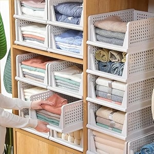 jd fresh 12 pieces large stackable wardrobe organizer for storagefoldable cupboard organiser for clothespolypropylene multipurpose storage rackadjustable sliding drawer white