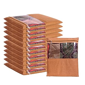 jd fresh 15 pieces saree covers for clothes with zip sari cover bags for saree storage saree bags for wardrobe storage organizer for wardrobe pack of 15 peices size 12 x 14 inch