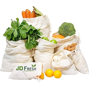 jd fresh set of 18 reusable cotton storage bags for fridgeeco friendly fruits and vegetables bagwashable with drawstringsmultipurpose organizer6 large 6 medium amp 6 small bags