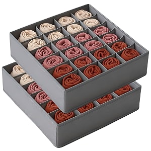jd fresh fabric 24 compartment wardrobe organizercloset storage box for underwearsockstiesscarvesbraslingeriealmirah compartment storage solution foldable drawer organizers pack of 2 grey