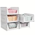 JD FRESH Polypropylene 2 Pieces Wardrobe Organizer for Storage/Foldable &amp; Stackable Closet Basket/Cupboard Organizer for Clothes/Almirah Space Saver(White)