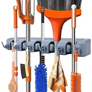 jd fresh 5 slot amp 6 hook plastic mop and broom holder wall mount anti slip heavy duty waterproof broomstick hanger stand organizer tool kitchen home garden bathroom grey