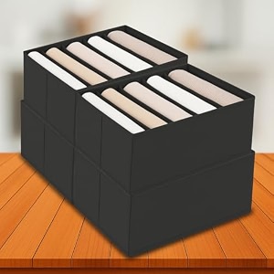 jd fresh 4 pcs non-woven cloth organizer for storagefoldable wardrobe organiser for clothescollapsible storage boxstorage baskets for organizing shirtspantsjeansdresssweaters - 5 slot black