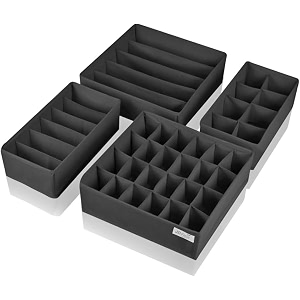jd fresh fabric 24 compartment wardrobe organizercloset storage box for underwearsockstiesscarvesbraslingeriealmirah compartment storage solution foldable drawer organizers pack of 4 black