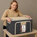 JD FRESH 100 Ltr Foldable Steel Frame Clothes Organizer/Foldable Organiser for Clothes/Large Storage Box for Blanket/Cloth Storage Box for Wardrobe/Saree/Shirts and Blankets (Pack of 1)