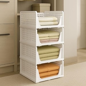 jd fresh 4 pieces stackable wardrobe organizer for storagefoldable cupboard organiser for clothespolypropylene multipurpose space organiser rackadjustable sliding drawer white