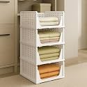 JD Fresh 4 Pieces Stackable Wardrobe Organizer for Storage/Foldable Cupboard Organiser for Clothes/Polypropylene Multipurpose Space Organiser Rack/Adjustable Sliding Drawer (White)