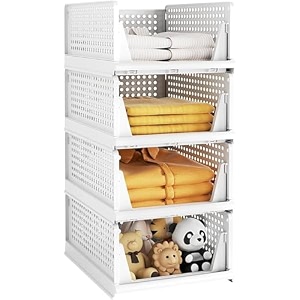 jd fresh 4 pieces polypropylene stackable closet organizerfoldable amp stackable basketwardrobe clothing organizer for storage cupboard organizer for clothes white