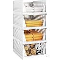 JD FRESH 4 Pieces Polypropylene Stackable Closet Organizer/Foldable &amp; Stackable Basket/Wardrobe Clothing Organizer for Storage/ Cupboard Organizer for Clothes (White)