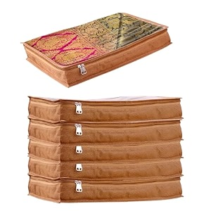 jd fresh 12 pcs non-woven saree coversstorage bags with zip coverwardrobe-cupboard organizerspace saving transparent bagsaree organizer for travelling12 x 14 inchorange