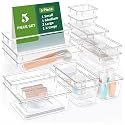 JD FRESH 5 Pieces 4 Size Transparent Drawers Organisers/Unbreakable Drawer Organizer Tray/Multi-Purpose Makeup Organizer/Drawer Divider Tray for Kitchen/Bedroom/Office - (Acrylic)