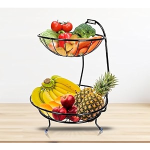 jd fresh 2 tier fruit basketfruit vegetables bowl storagevegetable organizer basket for kitchenfruit stand holderdining table fruit bowl for kitchencountertoppantry cabinet black