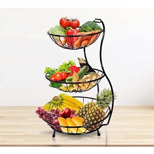 jd fresh 3 tier fruit basketfruit vegetables bowl storagevegetable organizer basket for kitchenfruit stand holderdining table fruit bowl for kitchencountertoppantry cabinet black