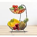 JD FRESH 2 Tier Fruit Basket/Fruit Vegetables Bowl Storage/Vegetable Organizer Basket for Kitchen/Fruit Stand Holder/Dining Table Fruit Bowl for Kitchen/Countertop/Pantry Cabinet (Black)