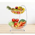 JD FRESH 2 Tier Fruit Basket/Fruit Vegetables Bowl Storage/Vegetable Organizer Basket for Kitchen/Fruit Stand Holder/Dining Table Fruit Bowl for Kitchen/Countertop/Pantry Cabinet (Chrome)