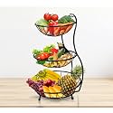 JD FRESH 3 Tier Fruit Basket/Fruit Vegetables Bowl Storage/Vegetable Organizer Basket for Kitchen/Fruit Stand Holder/Dining Table Fruit Bowl for Kitchen/Countertop/Pantry Cabinet (Black)