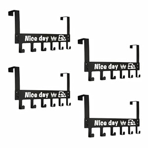 jd fresh 4 pcs carbon steel over the door hook hanger for clothes with 6 hooks no drill space saving perfect organizer for towel coat hat suitable for bathroom bedroom kitchen utility black