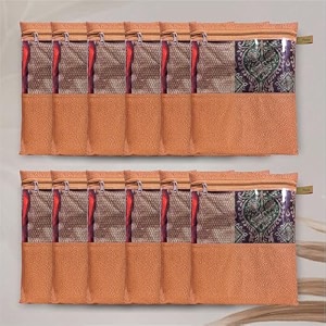 jd fresh 12 pcs non-woven saree coversstorage bags with zip coverwardrobe-cupboard organizerspace saving transparent bagsaree organizer for travelling12 x 14 inchorange