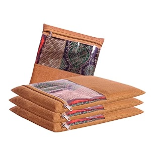 jd fresh polyvinyl chloride 4 pieces saree covers for clothes with zip sari cover bags for saree storage saree bags for wardrobe storage organizer for wardrobe pack of 4 peices size 12 x 14 inch