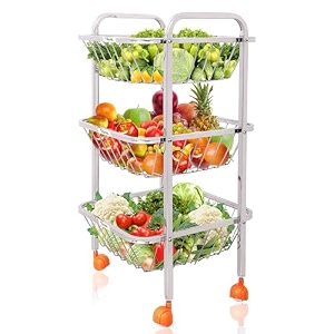jd fresh 3 tier stainless steel fruit amp vegetable trolleybasketstand with wheels for kitchen - onion potato rack chrome