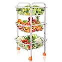 JD FRESH 3 Tier Stainless Steel Fruit &amp; Vegetable Trolley/Basket/Stand With Wheels for Kitchen - Onion Potato Rack (Chrome)