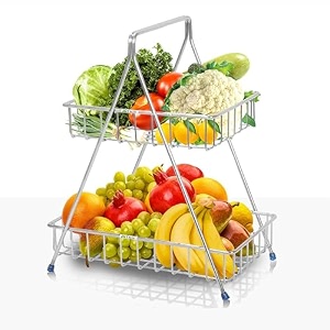 jd fresh 2 tier high grade metal fruit amp vegetable basket for dining tablespotato onion storage rackfruits stand for kitchenutility cart storagefruit storage rack chrome