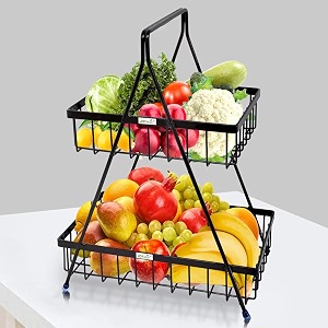 jd fresh 2-tier high grade metal fruit amp vegetable basket for dining tablespotato onion storage rackfruits stand for kitchenfood basketfruit storage rack black free standing step shelf
