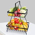 JD FRESH 2-Tier High Grade Metal Fruit & Vegetable Basket for Dining Tables/Potato Onion Storage Rack/Fruits Stand for Kitchen/Food Basket/Fruit Storage Rack (Black), Free Standing, Step Shelf