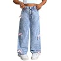 Jeans for Girls Baggy Wide Leg High Waisted Y2K Denim Pants 7-14Y