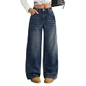 Jeans for Girls Baggy Wide Leg High Waisted Y2K Denim Pants 7-14Y