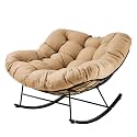 JEAREY Oversized Outdoor Papasan Rocking Chair, Comfy Patio Rocker, Egg Style Lounge Chair for Bedroom, Living Room, Garden, Porch & Lawn, Beige