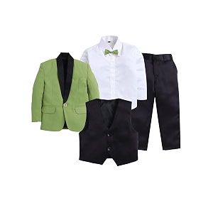 Boys Green Coat Suit Set with Waistcoat
