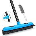 JEHONN Rubber Broom Carpet Rake Brush for Pet Hair with Squeegee, 52.8 inches Long Handle Silicone Fur Scraper Removal Tool with Detailing Lint Comb for Rug, Tile, Hardwood Floor Cleaning (Blue)