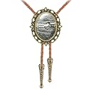 Jeilwiy Bolo Tie for Men Real Stone Westwern Cowboy Ties Silver Bolos Women Leather Necktie Gift for Birthday Christmas