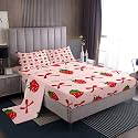 jejeloiu Bow Bed Sheets Set Queen Size Strawberry Bed Set Cute Deep Pocket Fitted Sheet Kawaii Breathable Soft Lightweight Microfiber Pink Red