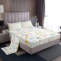 jejeloiu Bow Bed Sheets Set Queen Size Floral Deep Pocket Fitted Sheet Cute Bedding Sets Princess Style Soft Bed Set 4Pcs with 2 Pillow Cases White Pink Blue