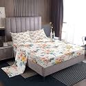 jejeloiu Bow Bed Sheets Set Twin Size Floral Bed Set for Kids Boys Girls Cute Deep Pocket Fitted Sheet Princess Style Breathable Soft Lightweight Microfiber Beige Orange