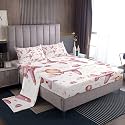 jejeloiu Cute Airplane Bed Sheets Set Queen Size Hot Air Balloon Bed Set Kawaii Deep Pocket Fitted Sheet Cloud Pattern Breathable Soft Lightweight Microfiber Pink White