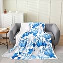 jejeloiu Fall Pumpkin Flannel Blanket Plush Fuzzy Rustic Fleece Throw Blanket Farmhouse Autumn Maple Leaves Plush Lightweight Sofa Throw Vintage Country Twin 60"x80" White Blue for Bed Couch Chair