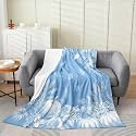 jejeloiu Fall Pumpkin Flannel Fleece Throw Blanket Rustic Baby 30"x40" Farmhouse Autumn Maple Leaves Fleece Throw Blanket Vintage Country for Bed Couch Chair Living Room Blue Bedroom Decor