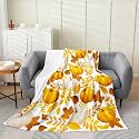 jejeloiu Fall Pumpkin Flannel Fleece Throw Blanket Rustic Baby 30"x40" Farmhouse Autumn Maple Leaves Fleece Throw Blanket Vintage Country for Bed Couch Chair Living Room White Yellow Bedroom Decor