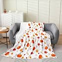 jejeloiu Fall Pumpkin Fleece Throw Blanket Rustic Flannel Blanket Plush Fuzzy Farmhouse Autumn Maple Leaves for Bed Couch Chair Living Room Vintage Country Throw 50"x60" White Orange Bedroom Decor