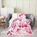 jejeloiu Fall Pumpkin Fleece Throw Blanket Rustic Flannel Blanket Plush Fuzzy Farmhouse Autumn Maple Leaves for Bed Couch Chair Living Room Vintage Country Throw 50"x60" White Pinky Bedroom Decor