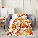jejeloiu Fall Pumpkin Plush Throw Blanket Rustic Flannel Blanket Queen 90"x90" Farmhouse Autumn Maple Leaves All Season Vintage Country for Couch Bed Sofa Yellow Orange Bedroom Decor