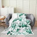 jejeloiu Fall Pumpkin Plush Throw Blanket Rustic Flannel Blanket Queen 90"x90" Farmhouse Autumn Maple Leaves All Season Vintage Country for Couch Bed Sofa White Green Bedroom Decor