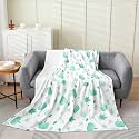 jejeloiu Fall Pumpkin Plush Throw Blanket Rustic Flannel Blanket Twin 60"x80" Farmhouse Autumn Maple Leaves All Season Vintage Country for Couch Bed Sofa Green White Bedroom Decor
