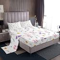 jejeloiu Floral Bed Sheets Set King Size Plant Bed Set Farmhouse Garden Deep Pocket Fitted Sheet Cute Breathable Soft Lightweight Microfiber White
