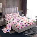 jejeloiu Floral Bed Sheets Sets Twin Size Kids Boys Girls Plant Bedding Set Farmhouse Garden Bed Sheet Set with 16-Inch Deep Pockets Cute 3Pcs with 1 Pillow Cases Hibiscus Pink