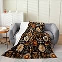 jejeloiu Floral Flannel Blanket Plush Fuzzy Abstract Bohemian Floral Fleece Throw Blanket Botanical Plush Lightweight Sofa Throw Mid Century Modern Boho Throw 50"x60" Brown Balck for Bed Couch Chair