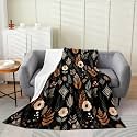 jejeloiu Floral Flannel Fleece Throw Blanket Abstract Bohemian Floral Twin 60"x80" Botanical Fleece Throw Blanket Mid Century Modern Boho for Bed Couch Chair Living Room Balck Bedroom Decor